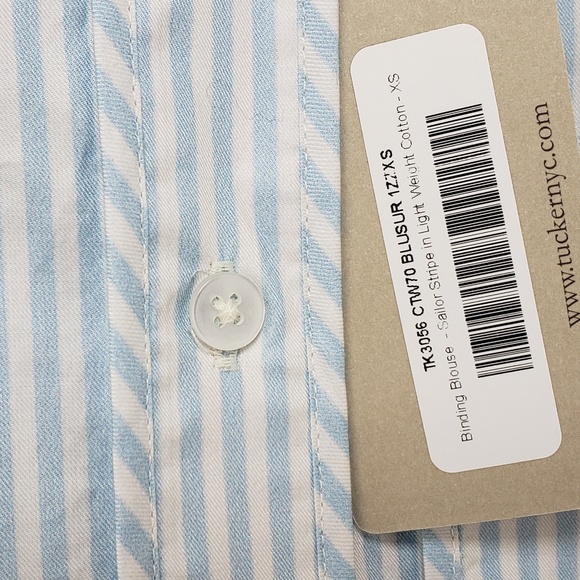 Tucker Binding Button Up Blouse Sailor Stripe Shir - Picture 6 of 8
